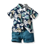 Children Boy Co Ord Summer Blue Shirt Short Sleeve T-shirt Shorts 2 Piece Set