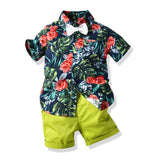 Children Boy Co Ord Spring/Summer Green Shirt Short Sleeve Shorts 2 Piece Set