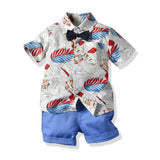 Children Boy Co Ord Printed Shirt Short Sleeve T-shirt Shorts 2 Piece Set