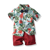 Children Boy Co Ord Leaf Print Short Sleeve Shorts 2 Piece Set