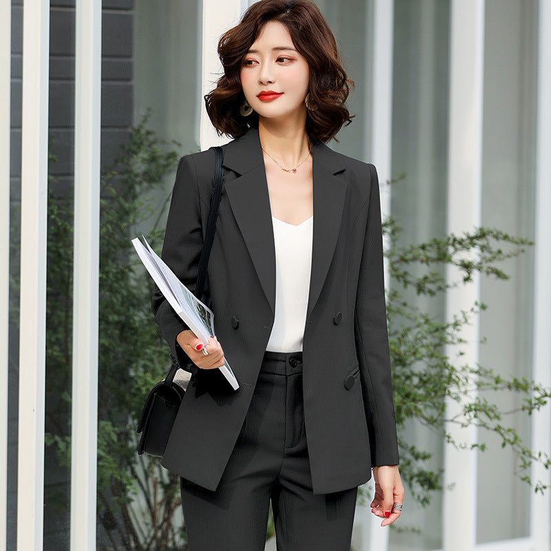 Women Autumn Uniform Designs Formal Style Office Lady Bussiness Attire Work Suit Blue Suit Work Clothes Leggings