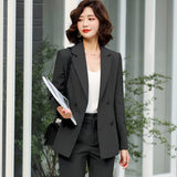 Women Autumn Uniform Designs Formal Style Office Lady Bussiness Attire Work Suit Blue Suit Work Clothes Leggings