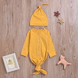 Knotted Baby Gown Solid Color Baby Sleeping Bag Hat 2-Piece Set