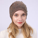 Women Winter Hats Spring and Autumn Winter Pearl Sleeve Cap Warm Casual