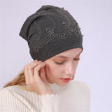 Women Winter Hats Spring and Autumn Winter Pearl Sleeve Cap Warm Casual