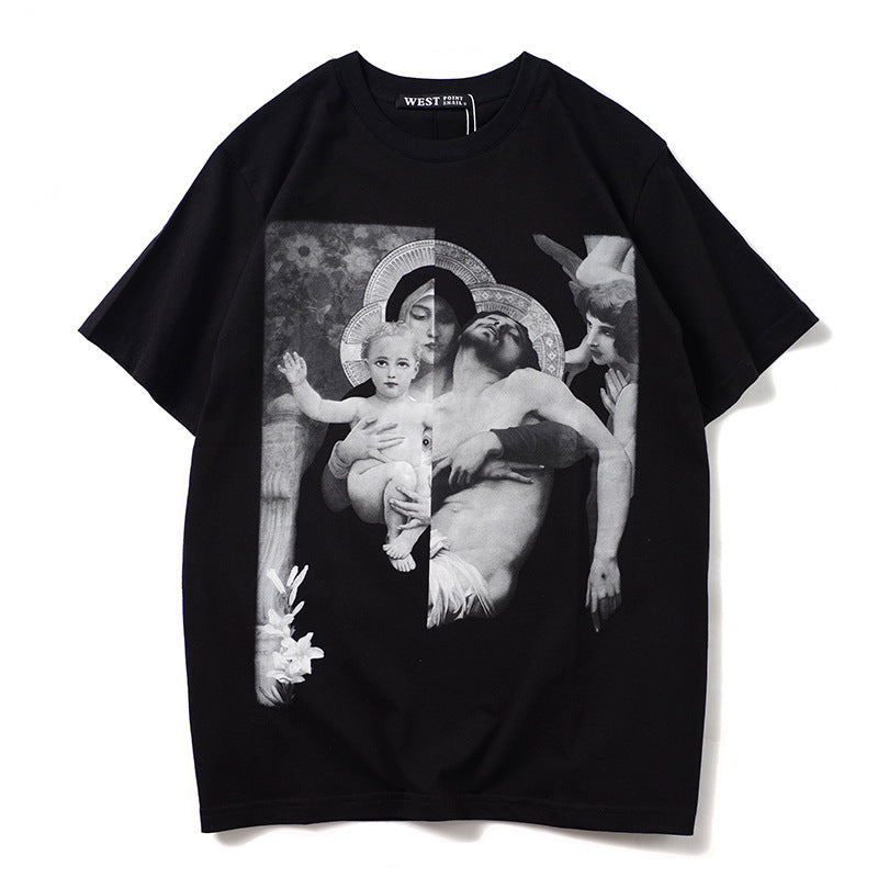 GVC T Shirt Virgin Mary Pattern Pure Cotton Loose Short Sleeve T-shirt Men