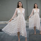 Women Lace Wedding Dress Women's Dress Sexy V-neck Long Sleeve Dress