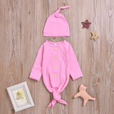 Knotted Baby Gown Solid Color Baby Sleeping Bag Hat 2-Piece Set