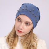 Women Winter Hats Spring and Autumn Winter Pearl Sleeve Cap Warm Casual