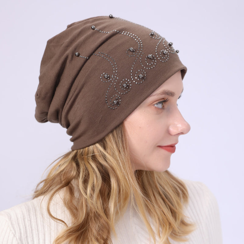 Women Winter Hats Spring and Autumn Winter Pearl Sleeve Cap Warm Casual