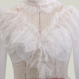 Women Lace Wedding Dress Fashion Women's Wear Long Sleeve Lace Skirt