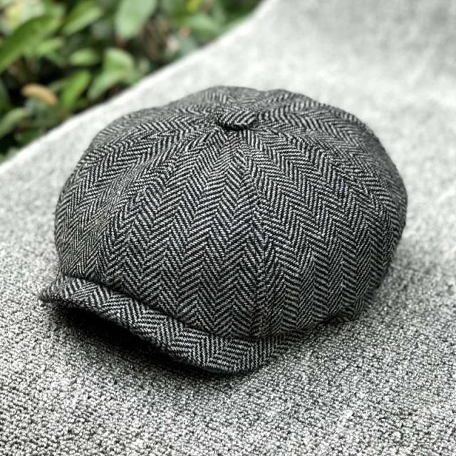 Check Beret Hat Stripe Octagonal Cap Male Vintage Painter Hat