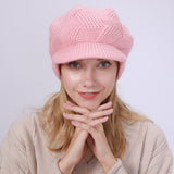 Women Winter Hats Solid Color with Fur Rabbit Wool Knitted Autumn and Winter Women Beret