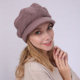 Women Winter Hats Solid Color with Fur Rabbit Wool Knitted Autumn and Winter Women Beret