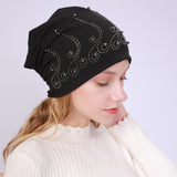 Women Winter Hats Spring and Autumn Winter Pearl Sleeve Cap Warm Casual