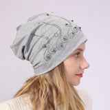 Women Winter Hats Spring and Autumn Winter Pearl Sleeve Cap Warm Casual