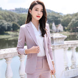 Women Autumn Uniform Designs Formal Style Office Lady Bussiness Attire Work Suit Pink Business Suit