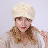 Women Winter Hats Solid Color with Fur Rabbit Wool Knitted Autumn and Winter Women Beret