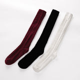 Winter Chunky Cable Thick Knit Thigh High Socks Long Stockings Boot Solid Color Twist Mid-Calf Length Loose Socks Woolen Yarn Socks