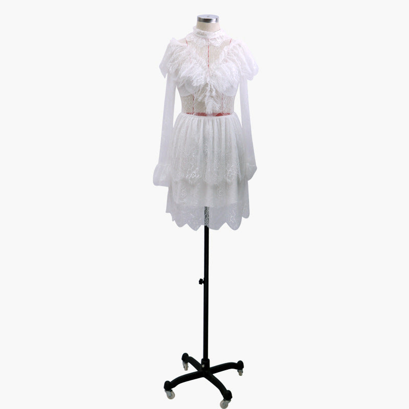 Women Lace Wedding Dress Fashion Women's Wear Long Sleeve Lace Skirt