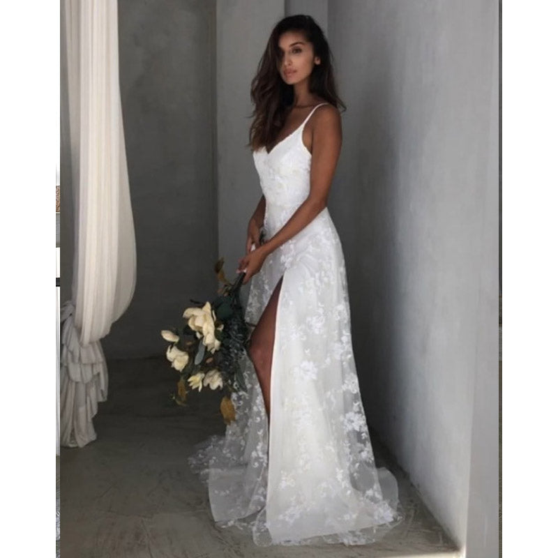 Women Lace Wedding Dress Women Dress Sexy V-neck Strap Lace Dress