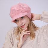 Women Winter Hats Solid Color with Fur Rabbit Wool Knitted Autumn and Winter Women Beret