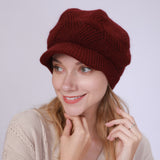 Women Winter Hats Solid Color with Fur Rabbit Wool Knitted Autumn and Winter Women Beret