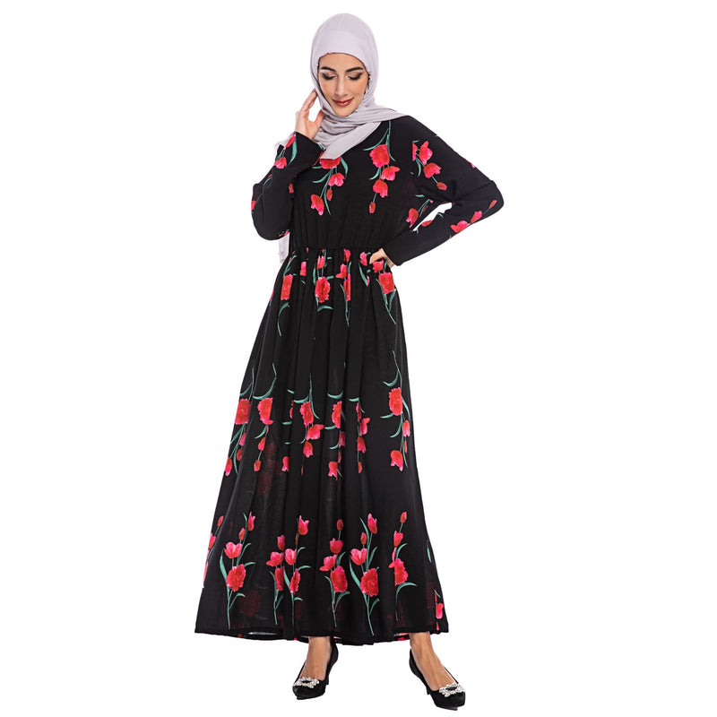Muslim Women Stylish Kashibo Abaya Muslim Ladies Long Gown Islamic Clothing Jilbab Jalabiya Fashion Rose Print Robe Dress