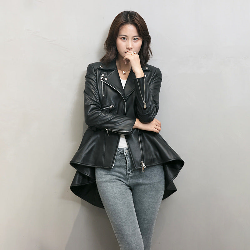 Leather Biker Coat Golden Leather Jacket Women Pu Jackets Autumn and Winter Sheepskin Jacket