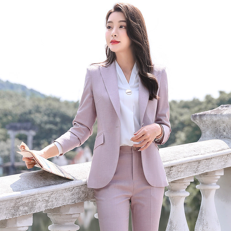Women Autumn Uniform Designs Formal Style Office Lady Bussiness Attire Work Suit Pink Business Suit