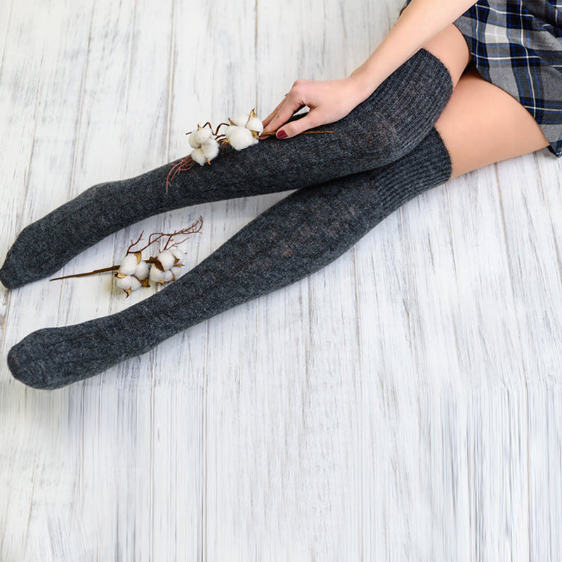 Winter Chunky Cable Thick Knit Thigh High Socks Long Stockings Boot Solid Color Twist Mid-Calf Length Loose Socks Woolen Yarn Socks