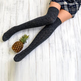 Winter Chunky Cable Thick Knit Thigh High Socks Long Stockings Boot Solid Color Twist Mid-Calf Length Loose Socks Woolen Yarn Socks