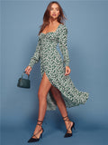 Milkmaid Dress V-Neck Vintage Long Sleeve Floral Long Dresses