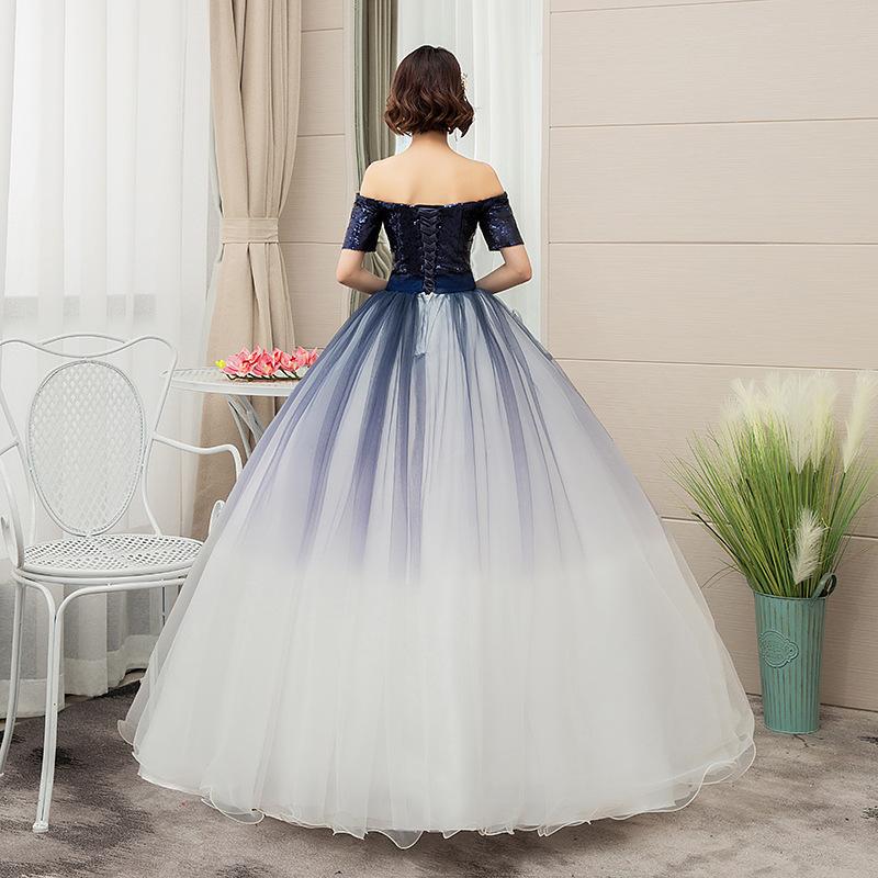 Women's Evening Dress Ball Gown Princess Quinceanera Wedding Dresses Navy Blue Elegant Tulle Tutu Dress Host Performance Costume