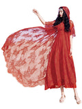 Lace Embroidered Dress  Red Bohemia Retro Vintage Cottagecore Aesthetic Flowy Victoria Cottage Core Boho Dress