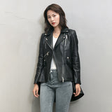 Leather Biker Coat Golden Leather Jacket Women Pu Jackets Autumn and Winter Sheepskin Jacket