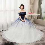 Women's Evening Dress Ball Gown Princess Quinceanera Wedding Dresses Navy Blue Elegant Tulle Tutu Dress Host Performance Costume