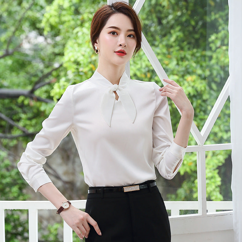 Women's Autumn Uniform Designs Formal Style Office Lady Bussiness Attire Work Suit Satin Chiffon Shirt Set