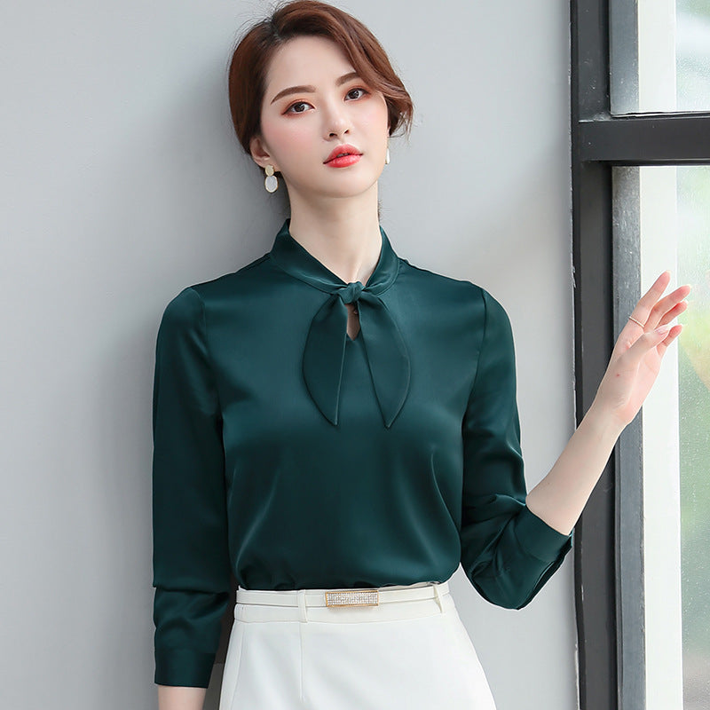 Women's Autumn Uniform Designs Formal Style Office Lady Bussiness Attire Work Suit Satin Chiffon Shirt Set
