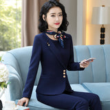 Women Autumn Uniform Designs Formal Style Office Lady Bussiness Attire Work Suit Workwear Stewardess Uniform Business Suit
