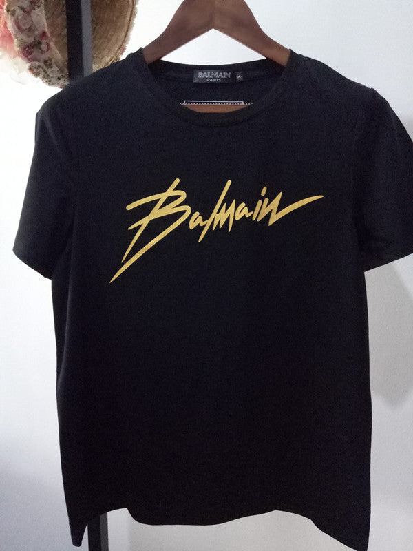 T Shirt Balmain Spring/Summer Lightning Letter T-shirt All Cotton Loose Short Sleeve
