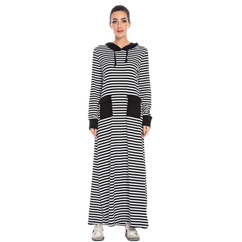 Muslim Women Stylish Kashibo Abaya Muslim Ladies Long Gown Islamic Clothing Jilbab Jalabiya Fashion Striped Long Sleeves Sweater Dress