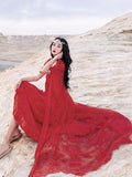 Lace Embroidered Dress  Red Bohemia Retro Vintage Cottagecore Aesthetic Flowy Victoria Cottage Core Boho Dress