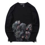 GVC T Shirt Long Sleeve T-shirt Baboon Pattern Cotton Men