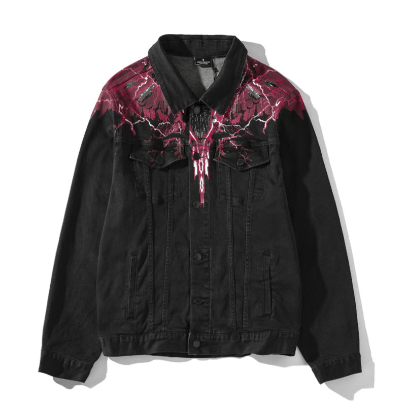 Marcelo Burlon Hoodie MB Lightning Wings Pattern Men's and Women's Same Denim Jacket