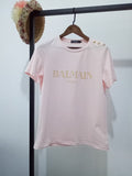 T Shirt Balmain Spring/Summer Shoulder Gold Buckle Gilding Letters All Cotton Short Sleeve T-shirt Couple