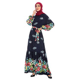 Muslim Women Stylish Kashibo Abaya Muslim Ladies Long Gown Islamic Clothing Jilbab Jalabiya Wide Hem Loose Printed Dress