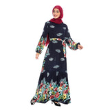 Muslim Women Stylish Kashibo Abaya Muslim Ladies Long Gown Islamic Clothing Jilbab Jalabiya Wide Hem Loose Printed Dress