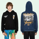 Autumn and Winter Monet Oil Painting Hooded Navy Blue with Velvet Men's Women's Pullover Loose Casual hoodie