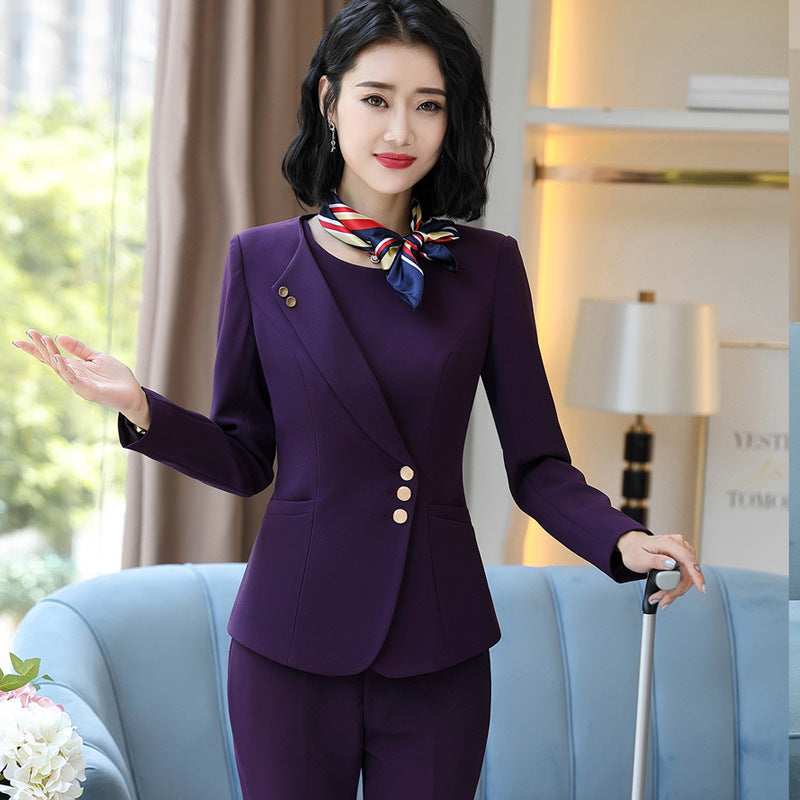 Women Autumn Uniform Designs Formal Style Office Lady Bussiness Attire Work Suit Workwear Stewardess Uniform Business Suit